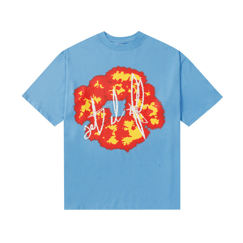 Denim Tears T-shirts Flame Wood Cotton Printed Loose Short Sleeve T-shirt