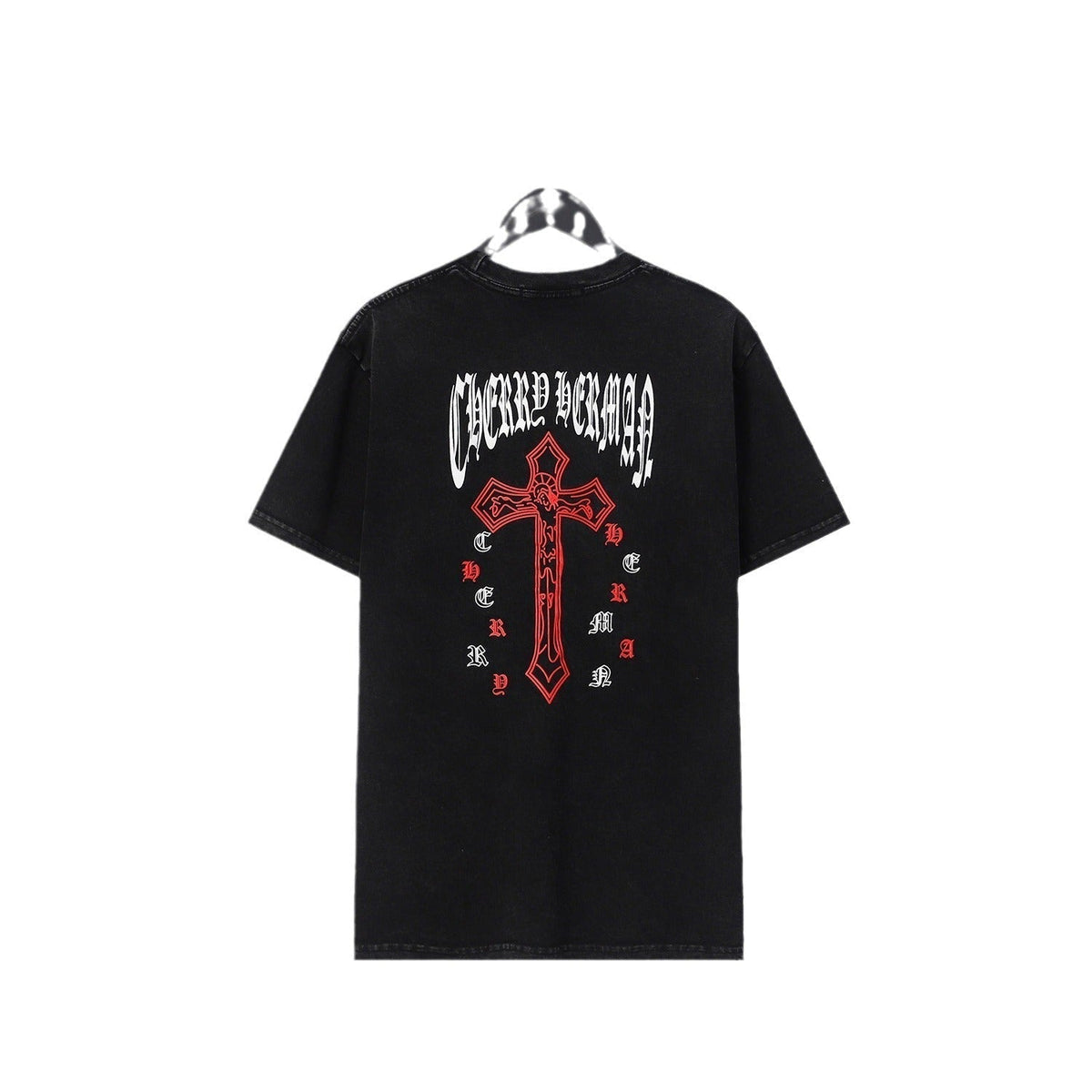 CHH Chrome Heart T Shirts Cross Sanskrit Printed Crew Neck Washed Short Sleeve Fashion T-Shirt