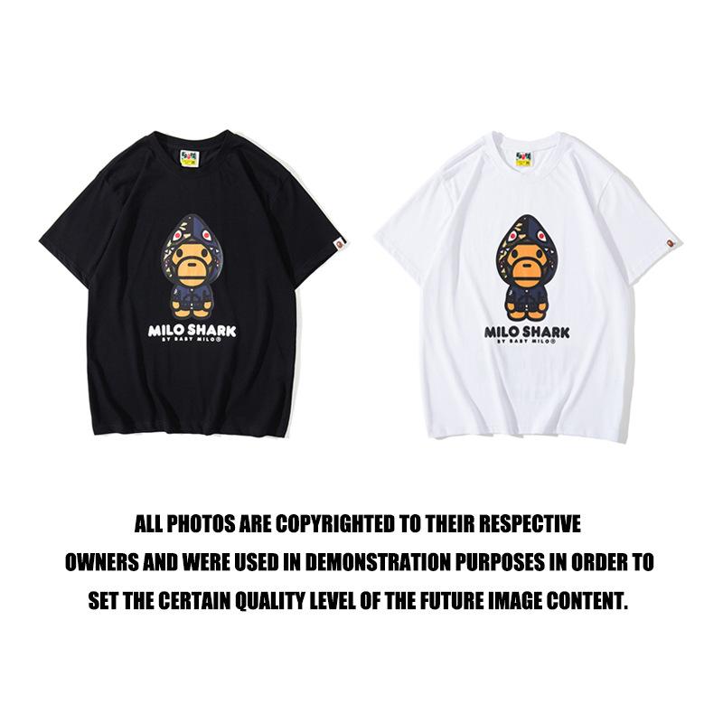 Bathing Ape T-Shirt Summer Short Sleeves, Blue Shark Monkey T-shirt Printed Casual Short Sleeve Fashion
