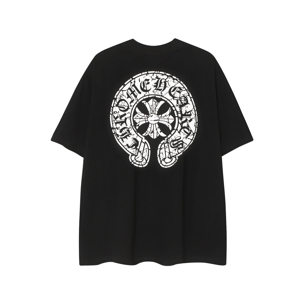 CHH Chrome Heart T Shirts Horseshoe Cross Old Retro Fashion Men's and Women's Short Sleeve T-Shirt
